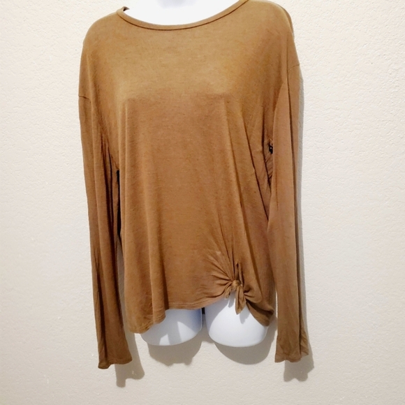 All Saints Taupe Soft Front Tie Long Sleeve Slouchy Loose Fitted Knit Top Medium - Picture 3 of 6